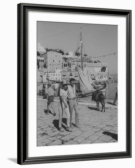 Actress Melina Mercouri and Tony Perkins on Island of Hydra During Filming of "S.S. Phaedra"-null-Framed Premium Photographic Print