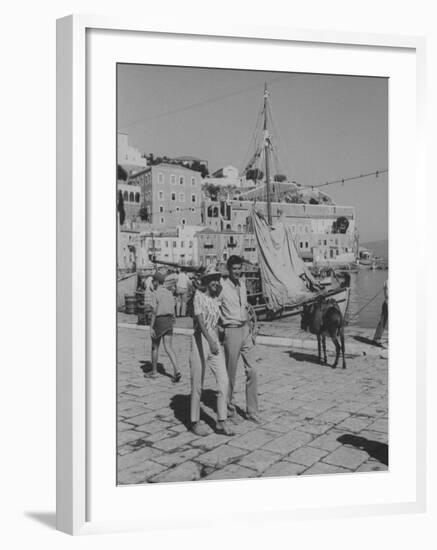 Actress Melina Mercouri and Tony Perkins on Island of Hydra During Filming of "S.S. Phaedra"-null-Framed Premium Photographic Print