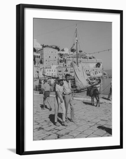 Actress Melina Mercouri and Tony Perkins on Island of Hydra During Filming of "S.S. Phaedra"-null-Framed Premium Photographic Print