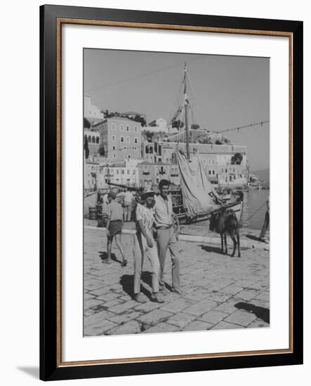 Actress Melina Mercouri and Tony Perkins on Island of Hydra During Filming of "S.S. Phaedra"-null-Framed Premium Photographic Print