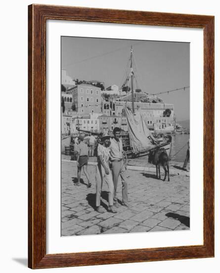 Actress Melina Mercouri and Tony Perkins on Island of Hydra During Filming of "S.S. Phaedra"-null-Framed Premium Photographic Print