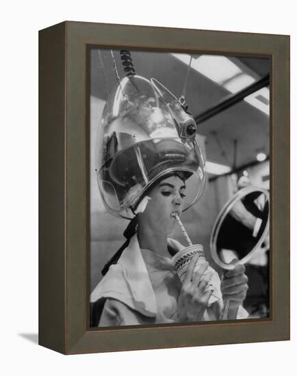 Actress Millie Perkins Making Faces at Herself in Mirror While Getting Hair Done in Beauty Salon-Allan Grant-Framed Premier Image Canvas