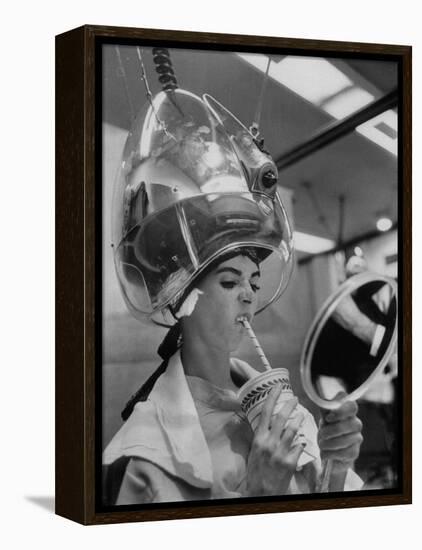 Actress Millie Perkins Making Faces at Herself in Mirror While Getting Hair Done in Beauty Salon-Allan Grant-Framed Premier Image Canvas