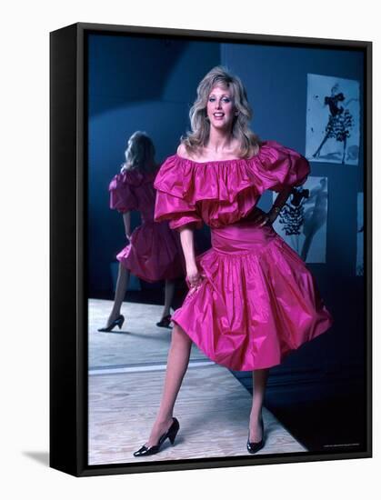 Actress Morgan Fairchild Wearing Pink Dress, Reflected by Mirror-David Mcgough-Framed Premier Image Canvas