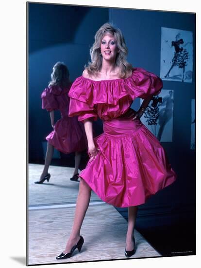 Actress Morgan Fairchild Wearing Pink Dress, Reflected by Mirror-David Mcgough-Mounted Premium Photographic Print