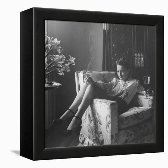 Actress Olivia de Havilland with Cigarette and Glass of Beer in While Relaxing at Home-Bob Landry-Framed Premier Image Canvas