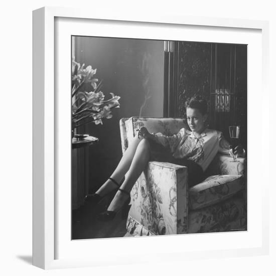 Actress Olivia de Havilland with Cigarette and Glass of Beer in While Relaxing at Home-Bob Landry-Framed Premium Photographic Print
