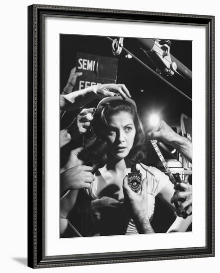 Actress Pier Angeli, Surrounded by Hands From Hair Stylist, Dresser, and Cameraman on MGM Movie Set-Allan Grant-Framed Premium Photographic Print