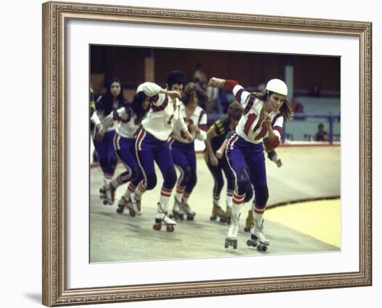 Actress Raquel Welch in Roller Skating Derby, Filming of Motion Picture "The Kansas City Bomber"-Bill Eppridge-Framed Premium Photographic Print