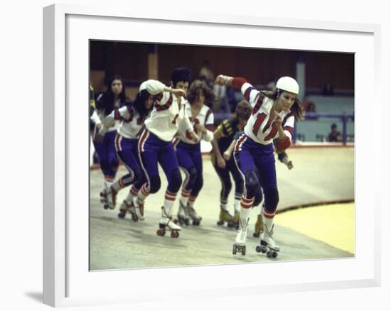 Actress Raquel Welch in Roller Skating Derby, Filming of Motion Picture "The Kansas City Bomber"-Bill Eppridge-Framed Premium Photographic Print