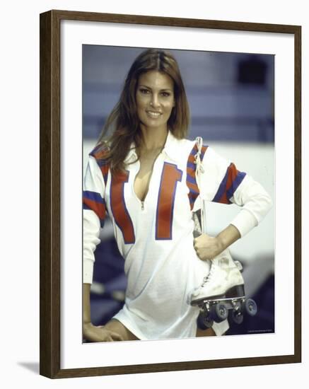 Actress Raquel Welch in Uniform During Filming of Motion Picture "The Kansas City Bomber"-Bill Eppridge-Framed Premium Photographic Print