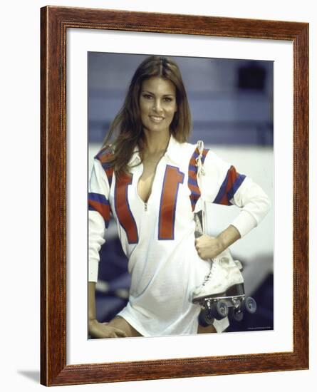 Actress Raquel Welch in Uniform During Filming of Motion Picture "The Kansas City Bomber"-Bill Eppridge-Framed Premium Photographic Print