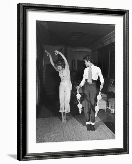 Actress Rita Hayworth, Taking Bullfighting Lessons from Fernando Lopez-Peter Stackpole-Framed Premium Photographic Print