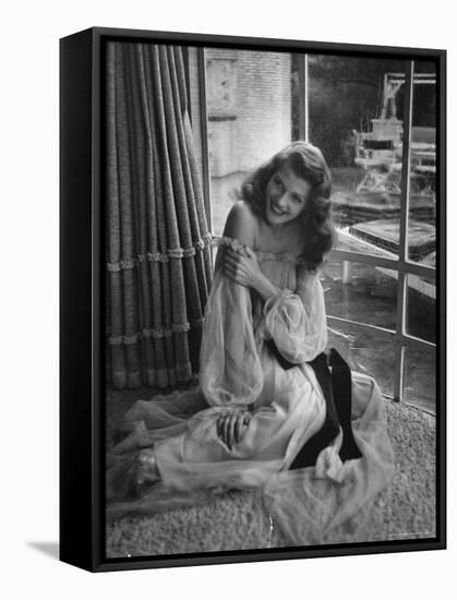 Actress Rita Hayworth Wearing Nude Souffle Negligee in movie "Gilda"-Bob Landry-Framed Premier Image Canvas