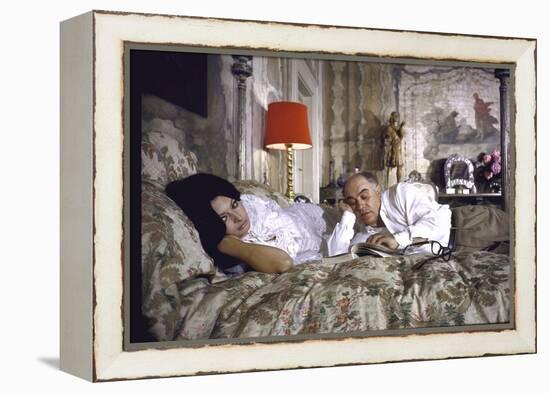 Actress Sophia Loren and Husband Carlo Ponti Lying Across a Bed Together-Alfred Eisenstaedt-Framed Premier Image Canvas