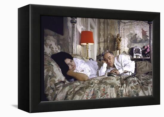 Actress Sophia Loren and Husband Carlo Ponti Lying Across a Bed Together-Alfred Eisenstaedt-Framed Premier Image Canvas