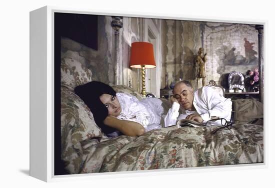 Actress Sophia Loren and Husband Carlo Ponti Lying Across a Bed Together-Alfred Eisenstaedt-Framed Premier Image Canvas