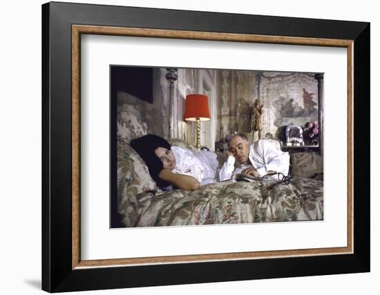 Actress Sophia Loren and Husband Carlo Ponti Lying Across a Bed Together-Alfred Eisenstaedt-Framed Photographic Print