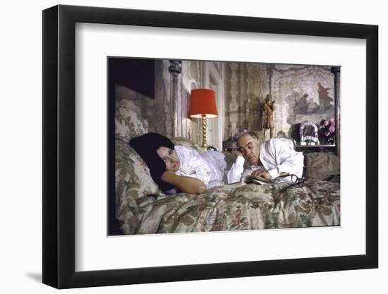 Actress Sophia Loren and Husband Carlo Ponti Lying Across a Bed Together-Alfred Eisenstaedt-Framed Photographic Print