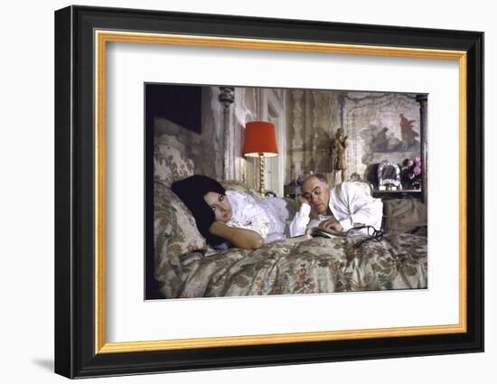 Actress Sophia Loren and Husband Carlo Ponti Lying Across a Bed Together-Alfred Eisenstaedt-Framed Photographic Print