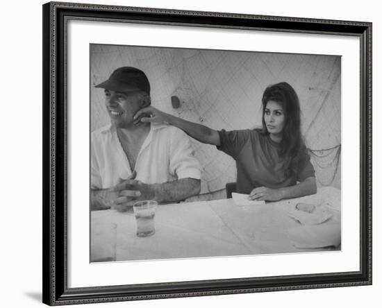 Actress Sophia Loren and Husband, Movie Producer Carlo Ponti Dining at Restaurant-Alfred Eisenstaedt-Framed Premium Photographic Print