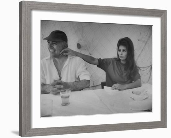 Actress Sophia Loren and Husband, Movie Producer Carlo Ponti Dining at Restaurant-Alfred Eisenstaedt-Framed Premium Photographic Print