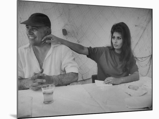 Actress Sophia Loren and Husband, Movie Producer Carlo Ponti Dining at Restaurant-Alfred Eisenstaedt-Mounted Premium Photographic Print