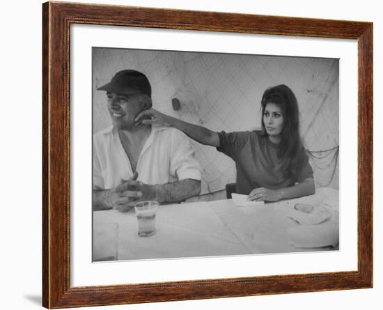 Actress Sophia Loren and Husband, Movie Producer Carlo Ponti Dining at Restaurant-Alfred Eisenstaedt-Framed Premium Photographic Print