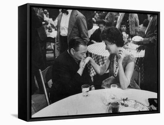 Actress Sophia Loren Attending Party at Table with Petere Lorre-Ralph Crane-Framed Premier Image Canvas