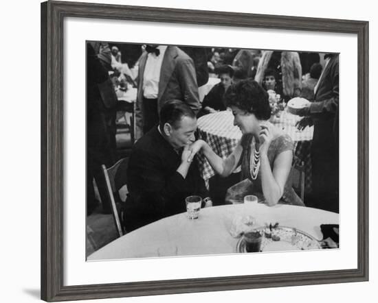 Actress Sophia Loren Attending Party at Table with Petere Lorre-Ralph Crane-Framed Premium Photographic Print