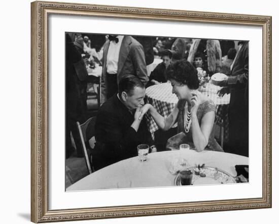 Actress Sophia Loren Attending Party at Table with Petere Lorre-Ralph Crane-Framed Premium Photographic Print