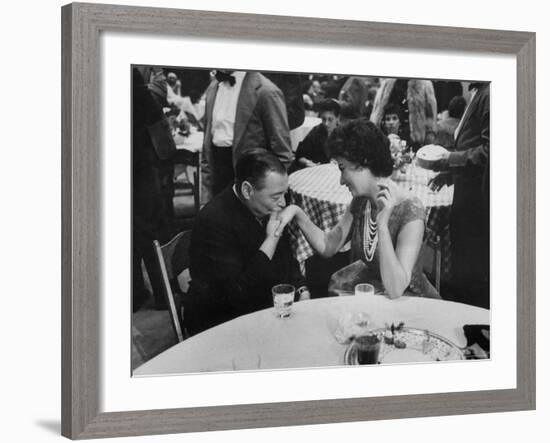 Actress Sophia Loren Attending Party at Table with Petere Lorre-Ralph Crane-Framed Premium Photographic Print