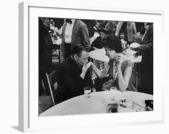 Actress Sophia Loren Attending Party at Table with Petere Lorre-Ralph Crane-Framed Premium Photographic Print