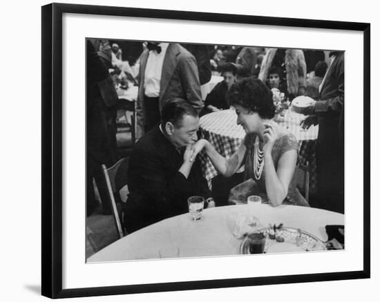 Actress Sophia Loren Attending Party at Table with Petere Lorre-Ralph Crane-Framed Premium Photographic Print