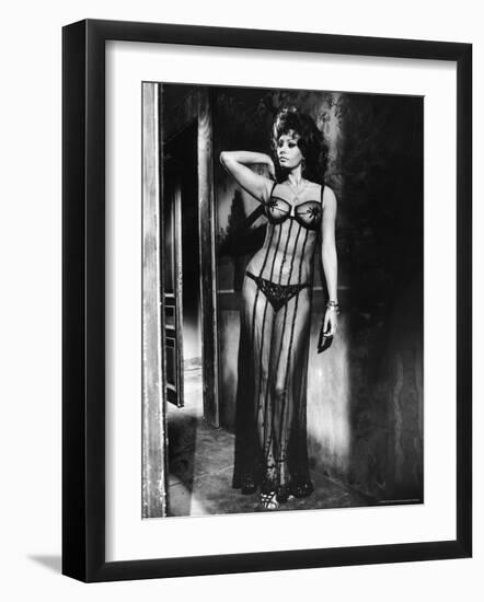 Actress Sophia Loren Costumed in Brothel Scene From the Movie "Marriage Italian Style"-Alfred Eisenstaedt-Framed Premium Photographic Print