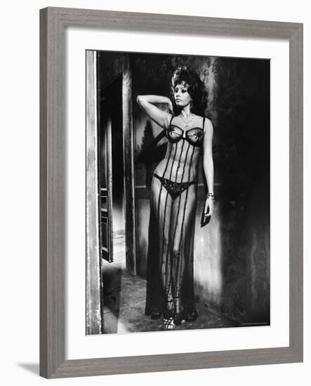 Actress Sophia Loren Costumed in Brothel Scene From the Movie "Marriage Italian Style"-Alfred Eisenstaedt-Framed Premium Photographic Print