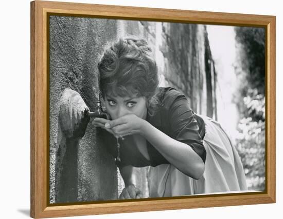 Actress Sophia Loren Drinking Water from Spigot During the Filming of Madame Sans Gene-Alfred Eisenstaedt-Framed Premier Image Canvas