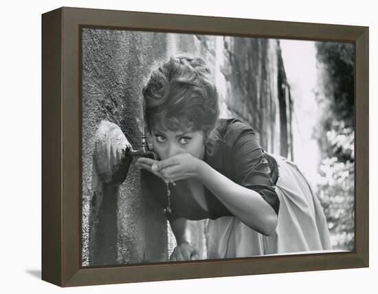 Actress Sophia Loren Drinking Water from Spigot During the Filming of Madame Sans Gene-Alfred Eisenstaedt-Framed Premier Image Canvas