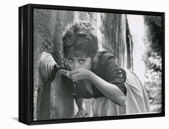 Actress Sophia Loren Drinking Water from Spigot During the Filming of Madame Sans Gene-Alfred Eisenstaedt-Framed Premier Image Canvas