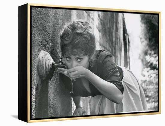 Actress Sophia Loren Drinking Water from Spigot During the Filming of Madame Sans Gene-Alfred Eisenstaedt-Framed Premier Image Canvas