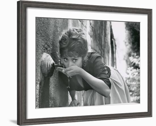 Actress Sophia Loren Drinking Water from Spigot During the Filming of Madame Sans Gene-Alfred Eisenstaedt-Framed Premium Photographic Print