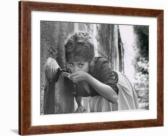 Actress Sophia Loren Drinking Water from Spigot During the Filming of Madame Sans Gene-Alfred Eisenstaedt-Framed Premium Photographic Print