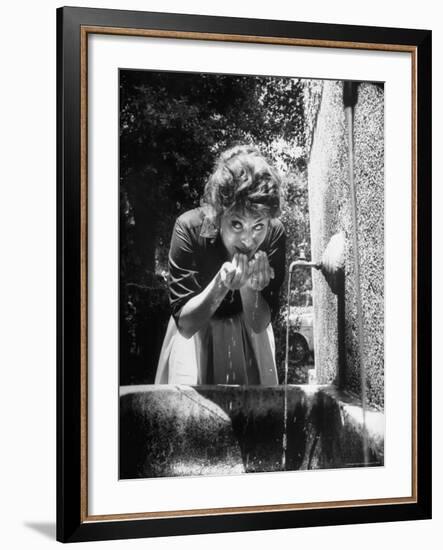 Actress Sophia Loren Drinking Water from Spigot-Alfred Eisenstaedt-Framed Premium Photographic Print