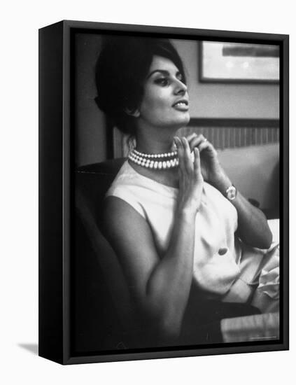 Actress Sophia Loren Fingering Her Pearl Necklace-Alfred Eisenstaedt-Framed Premier Image Canvas