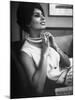 Actress Sophia Loren Fingering Her Pearl Necklace-Alfred Eisenstaedt-Mounted Premium Photographic Print