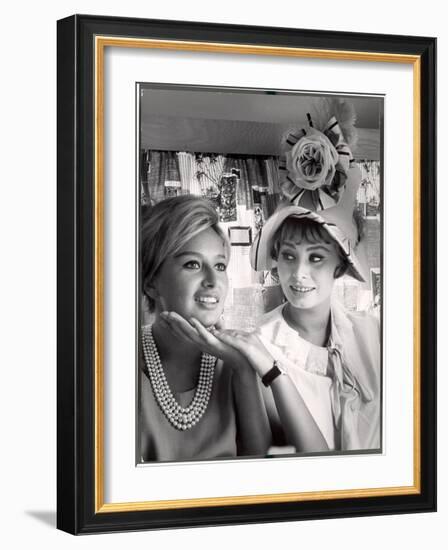 Actress Sophia Loren Holding the Chin of Her Sister, Maria Scicolone-Alfred Eisenstaedt-Framed Photographic Print