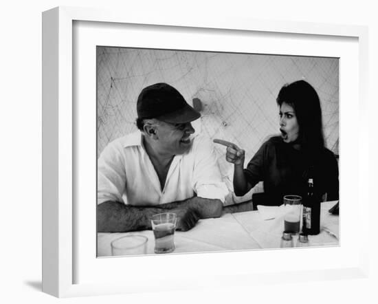 Actress Sophia Loren Humorously Berating Husband, Carlo Ponti, While Dining in Restaurant-Alfred Eisenstaedt-Framed Premium Photographic Print