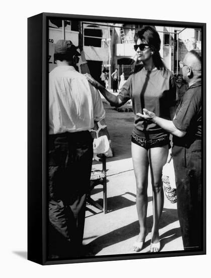 Actress Sophia Loren in Sunglasses, Bathing Suit and Sandals During Filming of "Madame Sans Gene"-Alfred Eisenstaedt-Framed Premier Image Canvas