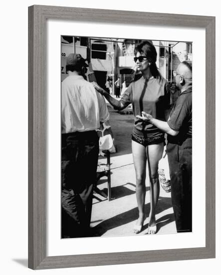 Actress Sophia Loren in Sunglasses, Bathing Suit and Sandals During Filming of "Madame Sans Gene"-Alfred Eisenstaedt-Framed Premium Photographic Print