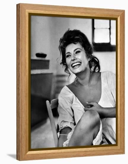 Actress Sophia Loren Laughing While Exchanging Jokes During Lunch Break on a Movie Set-Alfred Eisenstaedt-Framed Premier Image Canvas